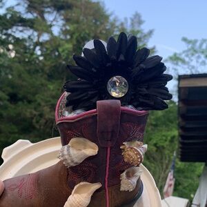 Upcycled child size leather shell BOOT live flower planter  vase!